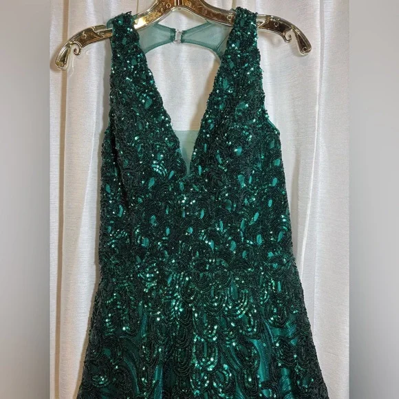 JVN Jovani 60641 Emerald Sequin Prom Ball Gown 6